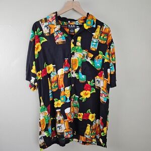 KAD Clothing Kitchy Beer Hawaiian Button Front Shirt Sz M Black Multi Top Unisex